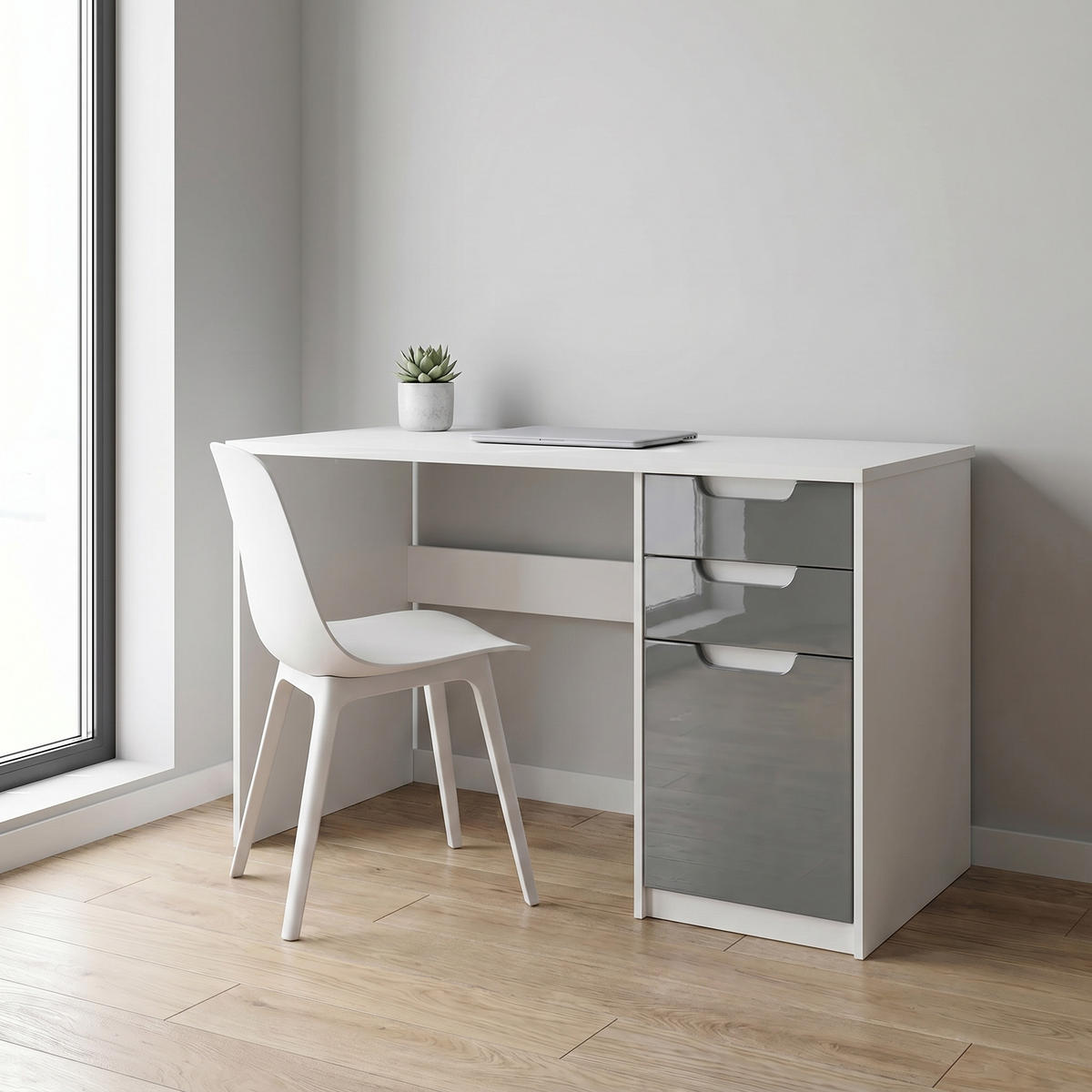 SCHREIBTISCH Logan Fronten in Grau Hochglanz - Grau, Holzwerkstoff (60/129/76cm) - Vladon