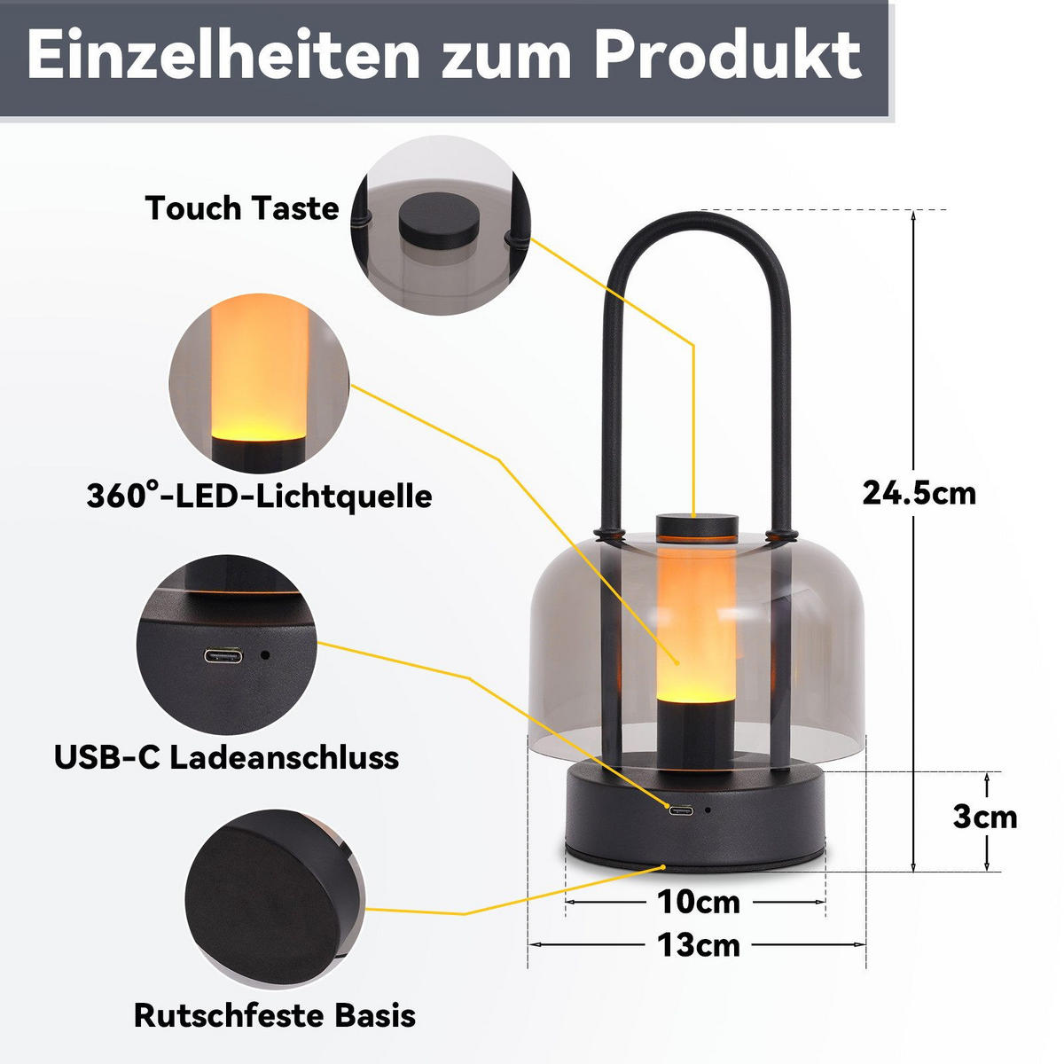 TISCHLAMPE Jannq 13/13/24.5 cm - Schwarz, Metall (24.5/13/13cm) - ZMH