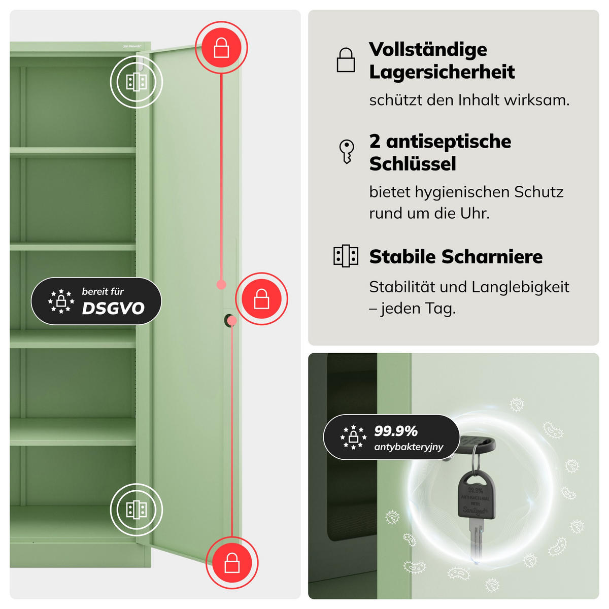 AKTENSCHRANK JAN 185x90x45 cm - Grün, Metall (90/185/40cm) - Jan Nowak