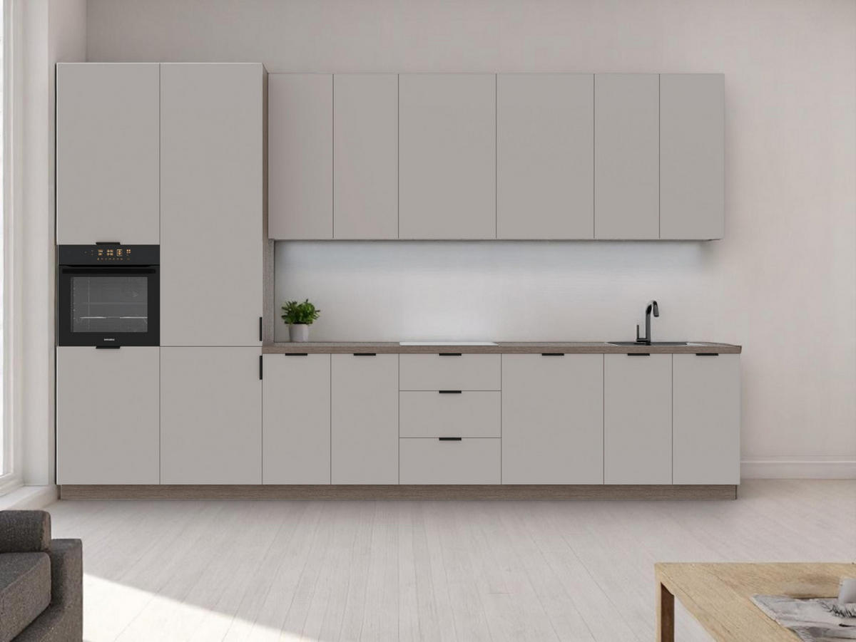 KÜCHENZEILE 400 cm –Sorento K73-M400 - in Beige / Matt - Beige/Schwarz, Holz/Holzwerkstoff (400/247/58cm)