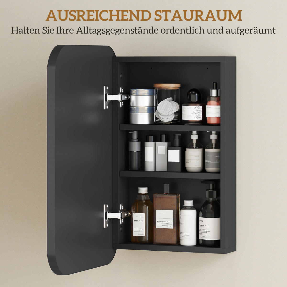 BAD Spiegelschrank Spanplatte Glas Schwarz - Schwarz, Holzwerkstoff (40/60/10cm) - HOMCOM
