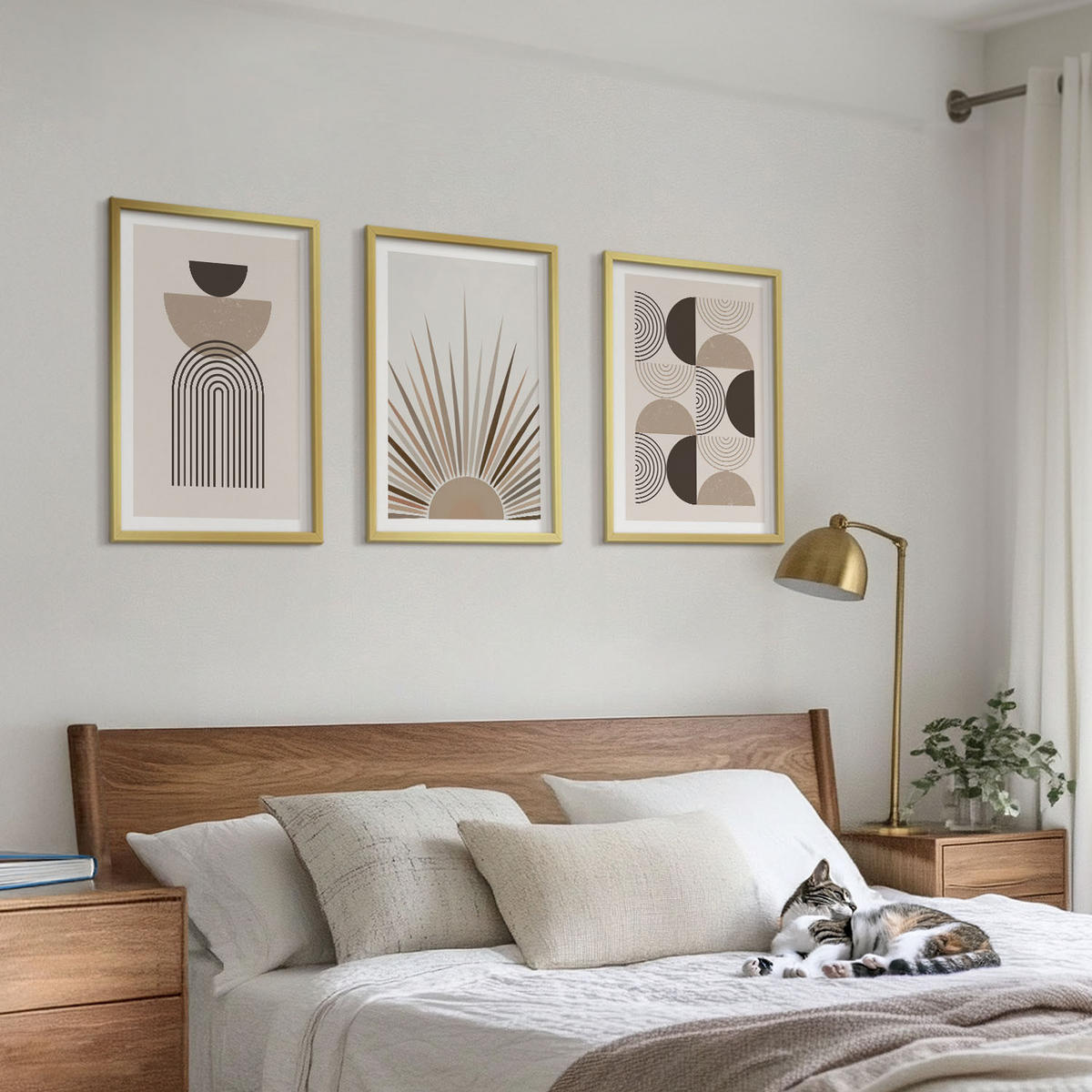 BILDER SET 3er Set - 40x60 cm Goldrahmen - Abstrakte Formen beige braun - Goldfarben, Kunststoff (40/60cm) - TULUP