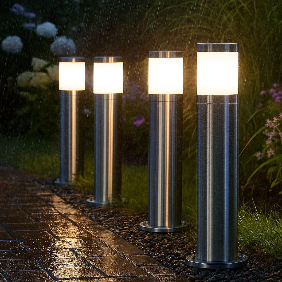 STEHLEUCHTE Edelstahl Silber opal - Silberfarben, Metall (10.2/10.2/50cm) - Globo Lighting