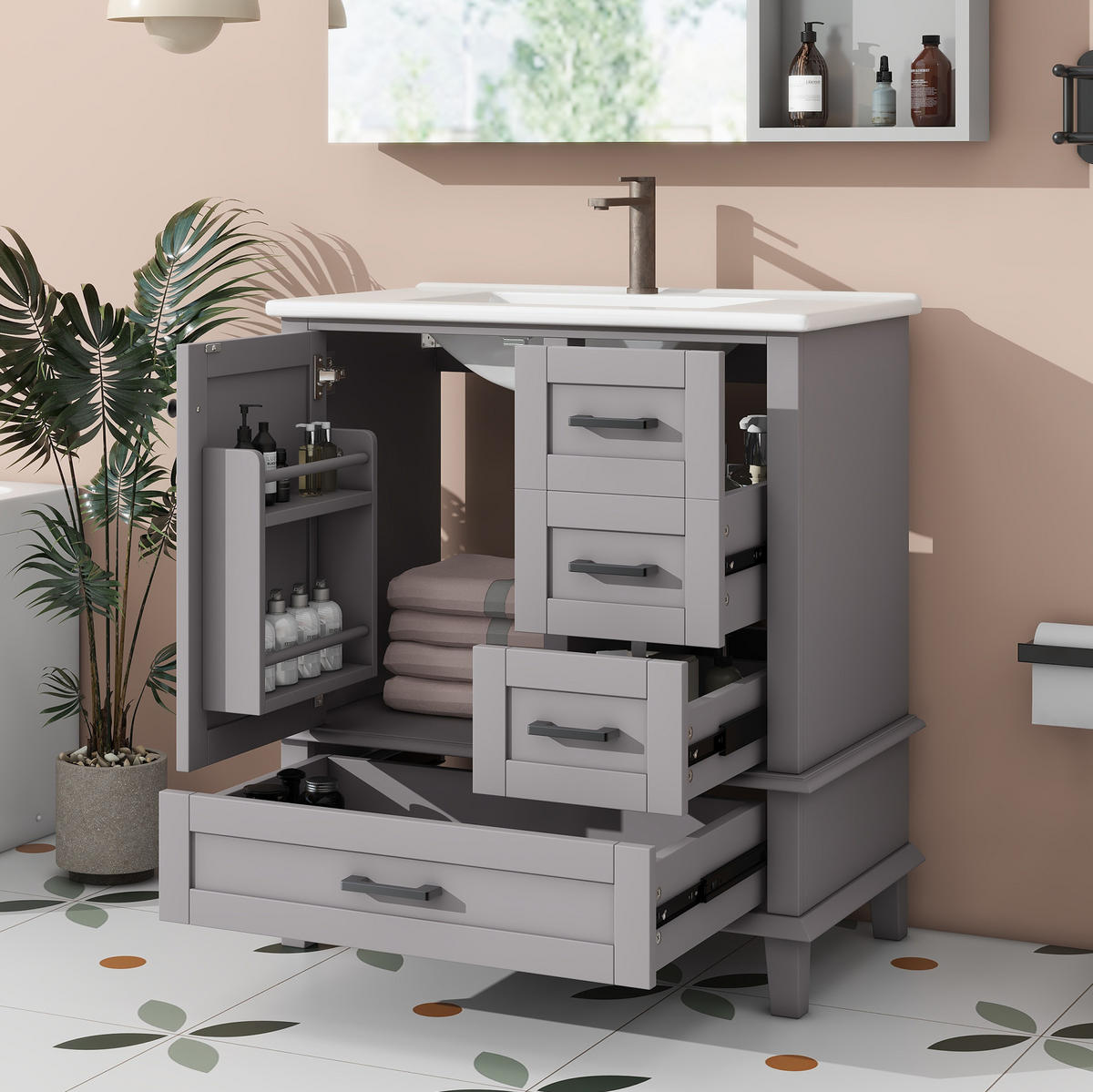BADEZIMMERSCHRANK mit Waschtisch 76 x 46 x 83,5 cm Grau - Grau, Holzwerkstoff (46/83.5/76cm) - Beauniv