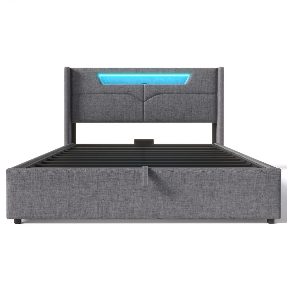 POLSTERBETT 160/200 cm Grau mit Stauraum, LED-Beleuchtung und USB-/Type-C-Anschlüssen - Grau, Textil (160/200cm) - Flora Grace