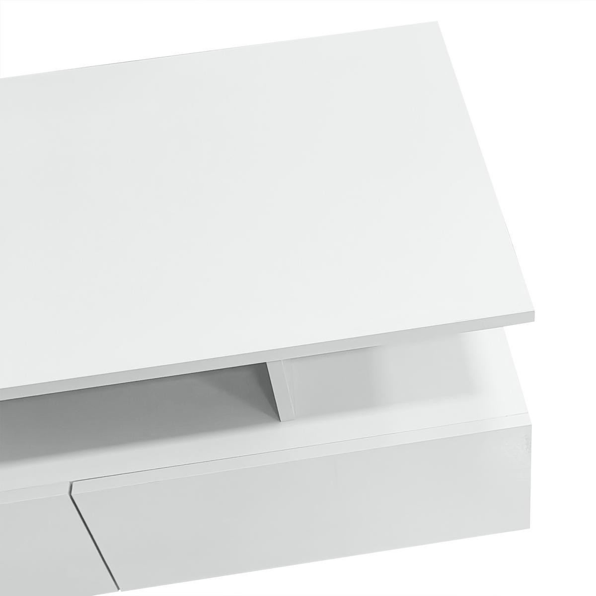 COUCHTISCH 90/55/41 cm weiß mit 2 Schubladen und LED-Beleuchtung - Weiß, Holzwerkstoff (90/55/41cm) - OKWISH