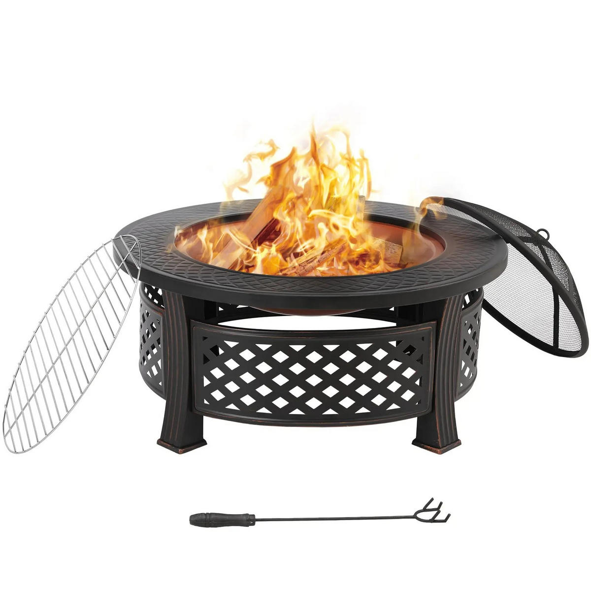 FEUERSCHALE Ø81 cm mit Grillrost & Funkenschutz Schwarz - Schwarz, Metall (81/81cm) - Kaket