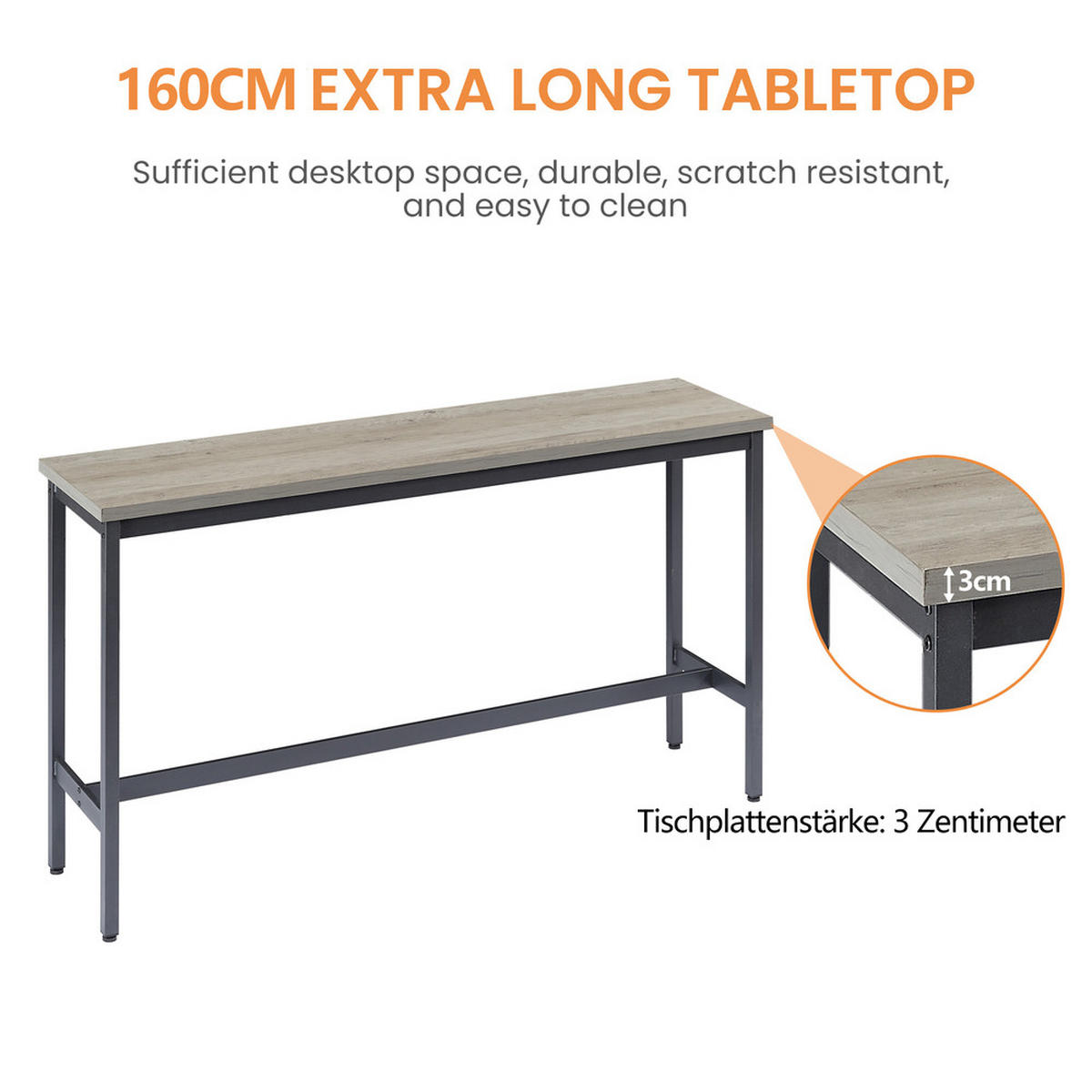 BARTISCH-SET 3 Hockern Industrie-Design Stahl 160cm - Grau, Holzwerkstoff/Metall (171/49.5/13.5cm) - Raelunyi