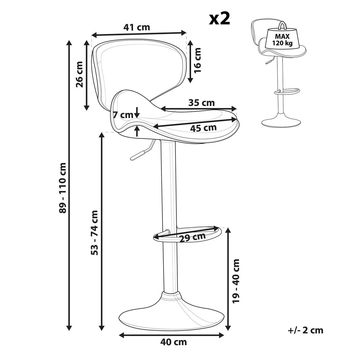 BARHOCKER 2er-Set Kunstleder Grau Conway - Grau, Textil/Metall (45/110/35cm) - Beliani