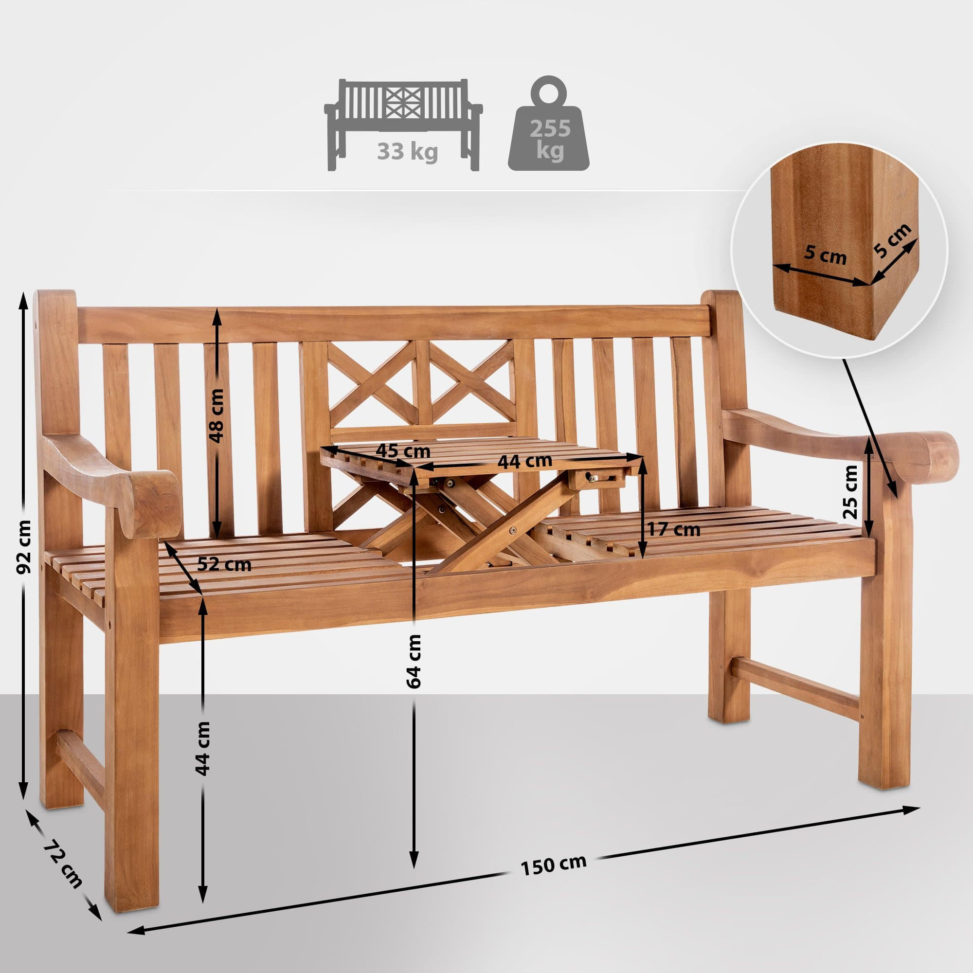 GARTENBANK 150/72 cm Holz Teak - Teakfarben, Holz (150/92/72cm) - CLP