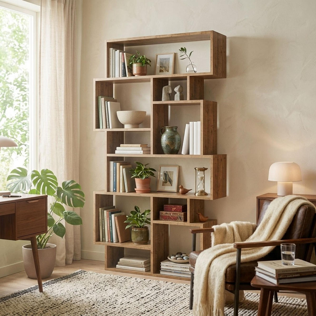 BÜCHERREGAL mit Fächern 96/25/168 cm - Braun, Holzwerkstoff (25.5/168.5/96cm) - Calicosy