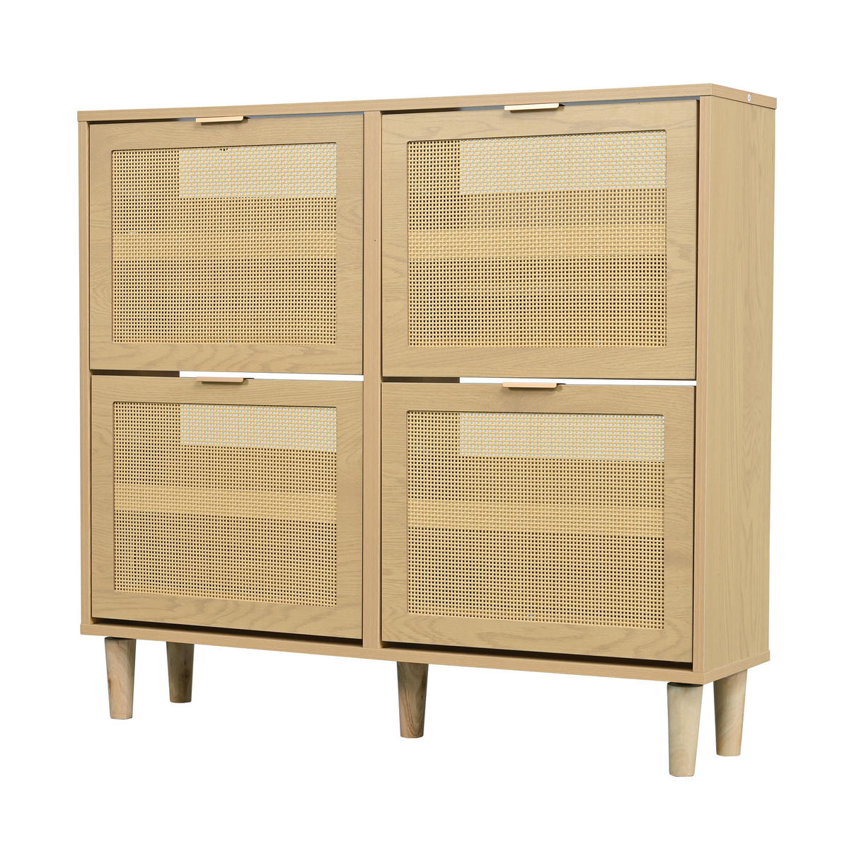 SCHUHSCHRANK mit 4 Klappen 100/25/90 cm in Eichenoptik mit Rattanfront - Naturfarben, Holzwerkstoff (100/90/25cm) - BEAOK