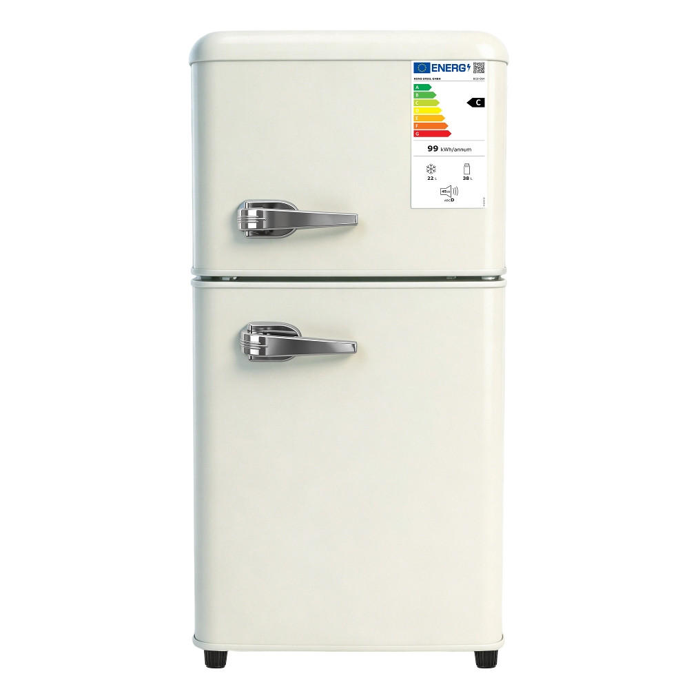 KÜHL-GEFRIER-KOMBINATION 60L mit Gefrierfach, 7-STUFIGE TEMPERATURREGELUNG, Cremefarben, für Büro & Wohnzimmer, 41/89/45 cm - Ecru, Metall (47.5/97.5/47.5cm) - Rolipo