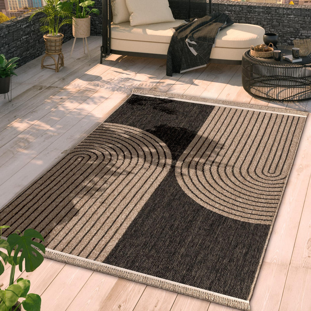 OUTDOORTEPPICH Blatt Anthrazit 240 x 340 cm - Anthrazit, Kunststoff (240/340cm) - TT Home