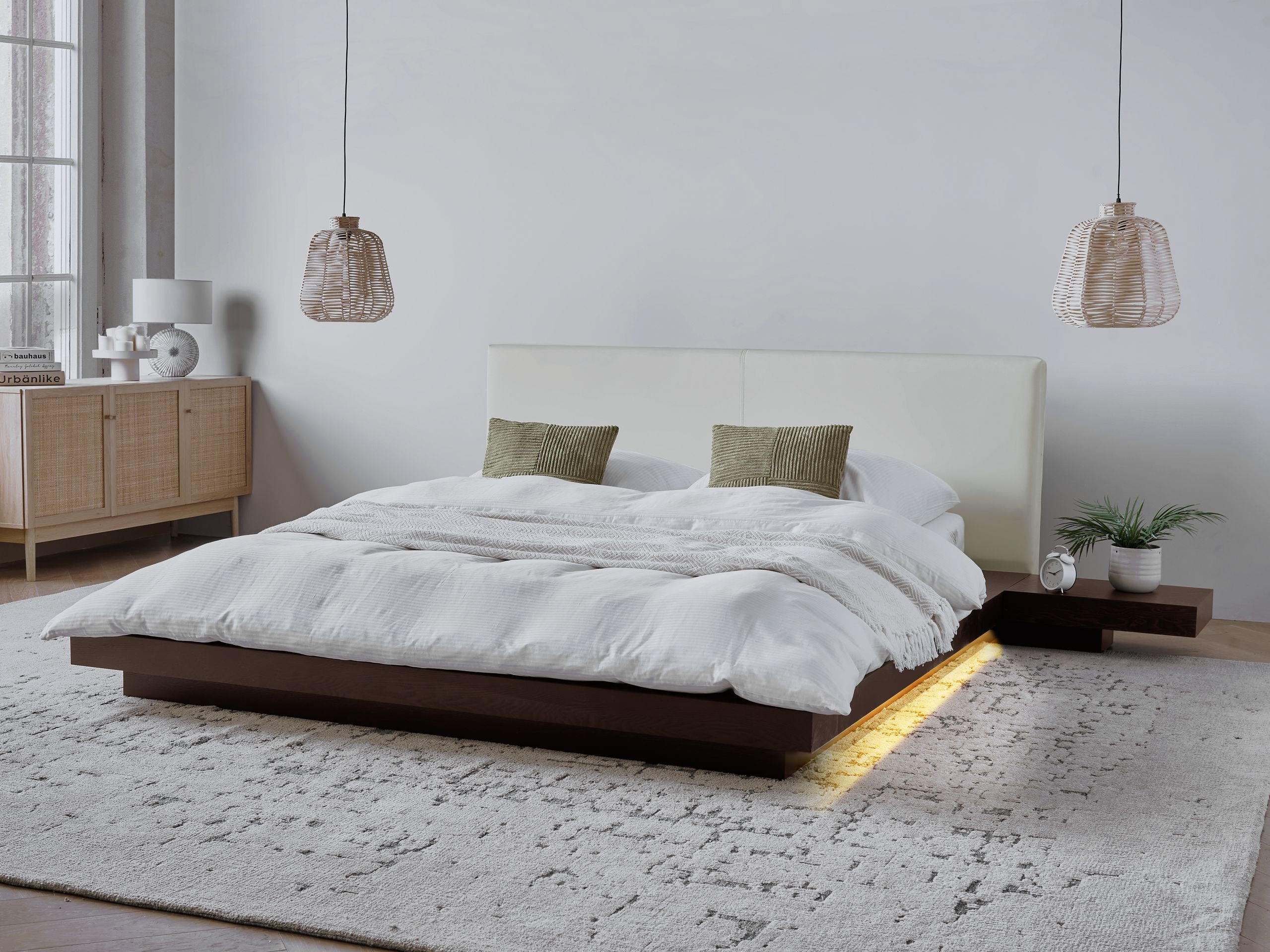 BETT mit LED 160x200 cm Dunkler Holzfarbton Zen - Dunkelbraun, Holzwerkstoff (160/200cm) - Beliani