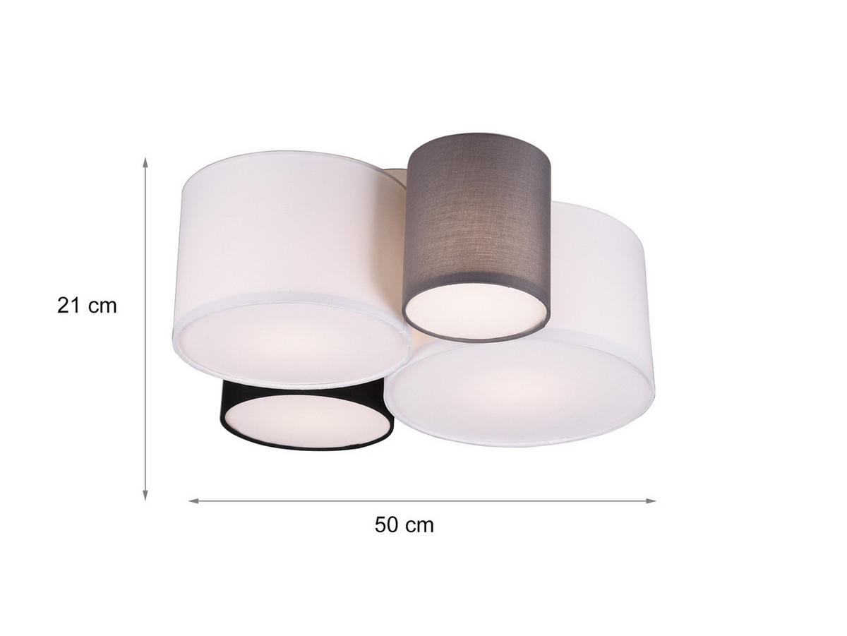 LED-DECKENLAMPE 4x Stoff Lampenschirm Schwarz, Weiß, Grau, Breite 50cm - Schwarz Hochglanz/Weiß, Textil (47/50/21cm) - meineWunschleuchte
