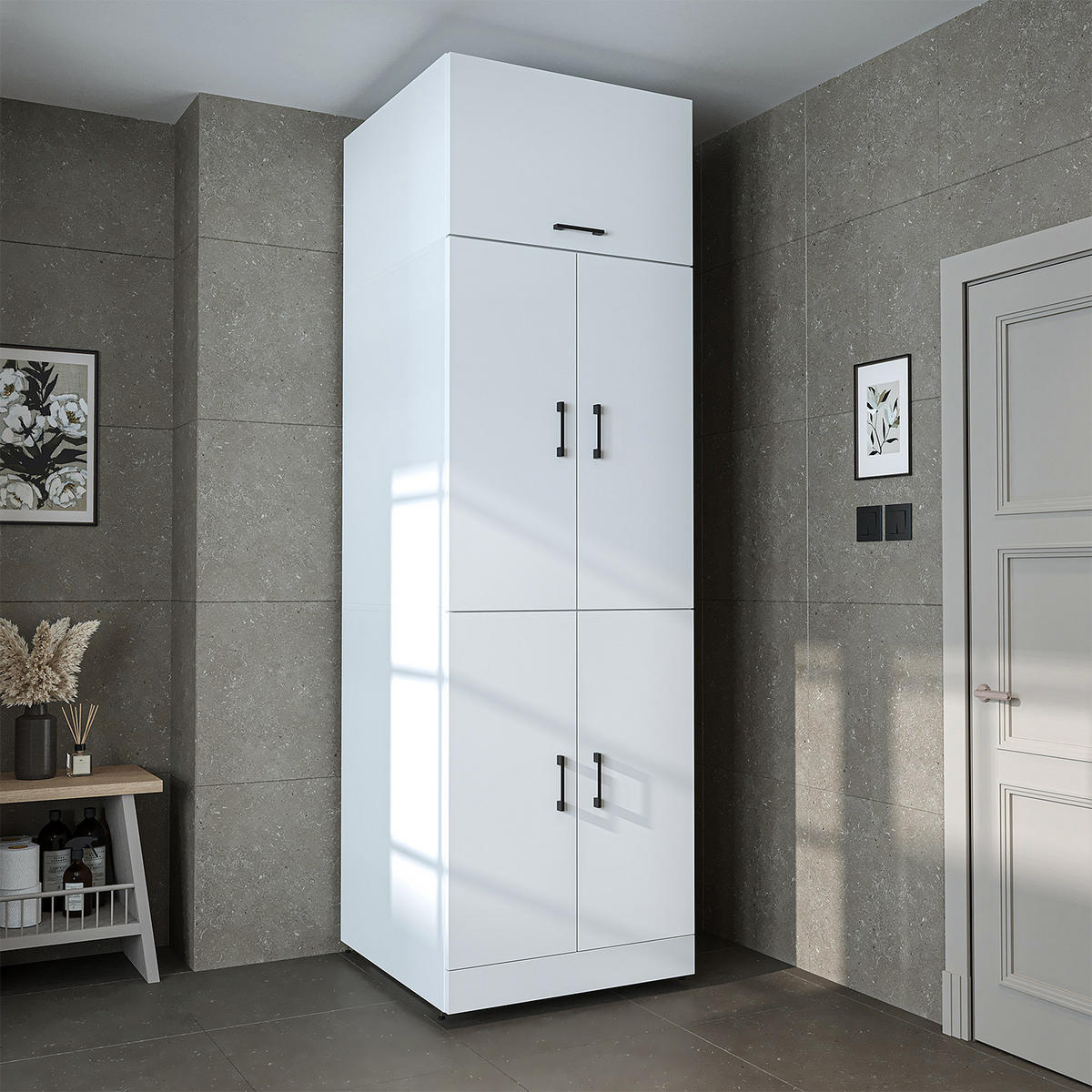 WASCHMASCHINENSCHRANK DORA-II 70cm Breit, 230cm Hoch - Weiß, Holzwerkstoff (70/230/74cm)