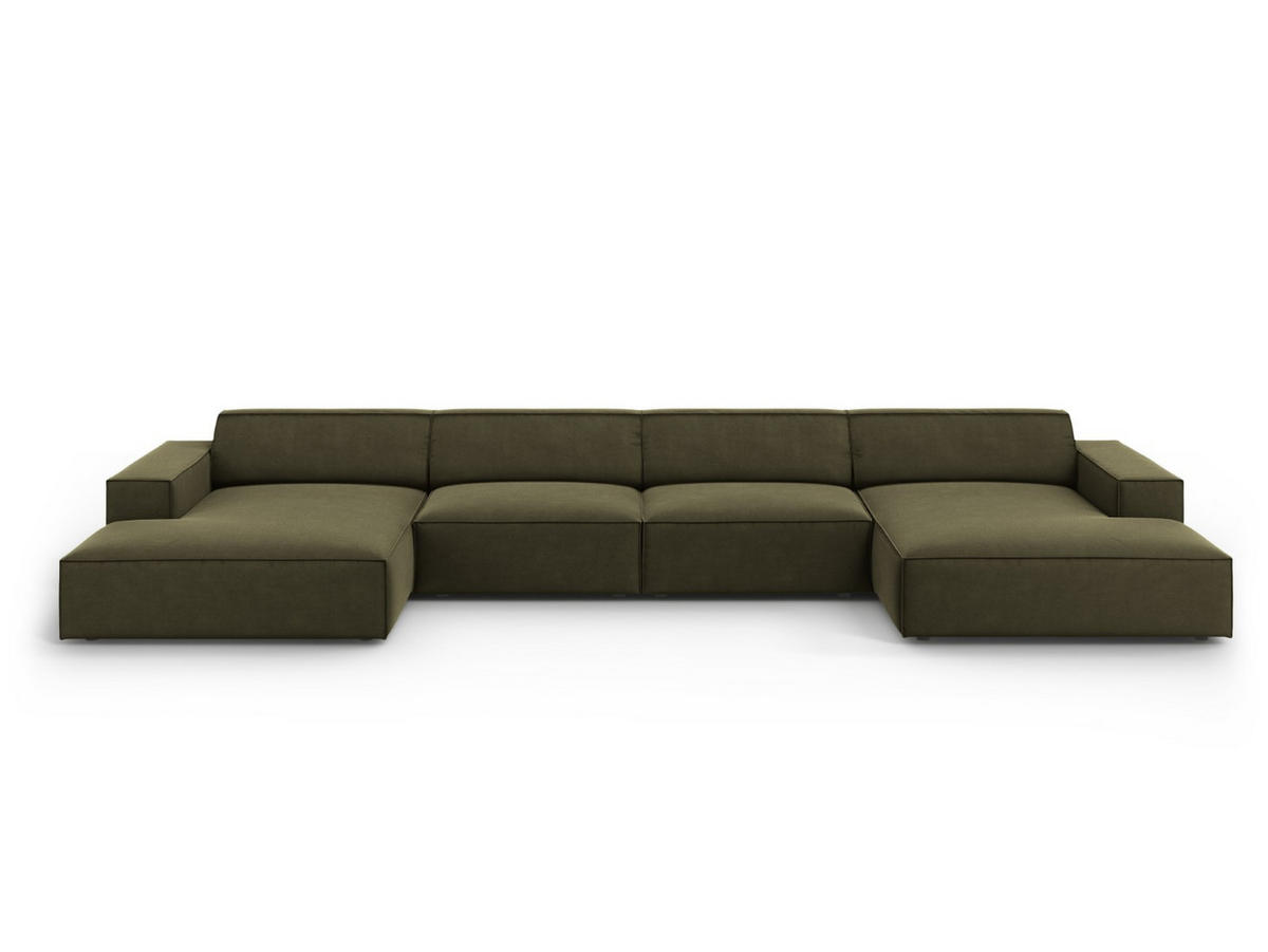 PANORAMASOFA Jodie aus Samt grün 6 Sitzplätze - Grün, Textil (166/70/364cm) - Micadoni