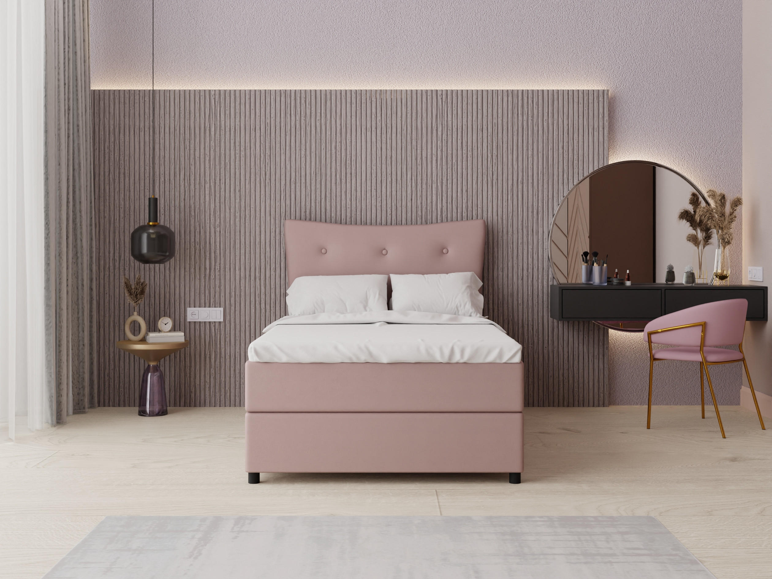 BOXBETT Nevada 120x200 cm Polsterbett mit hochwertiger Bonell-Matratze und Topper - rosa - Rosa, Holz (120/200cm) - Panda Möbel