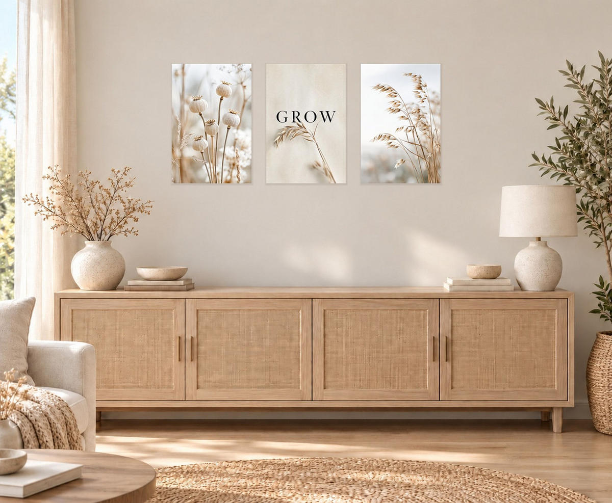 BILDERSET 3er-Set 40x60 cm Gräser beige weiß - Beige, Kunststoff (40/60cm) - artissimo