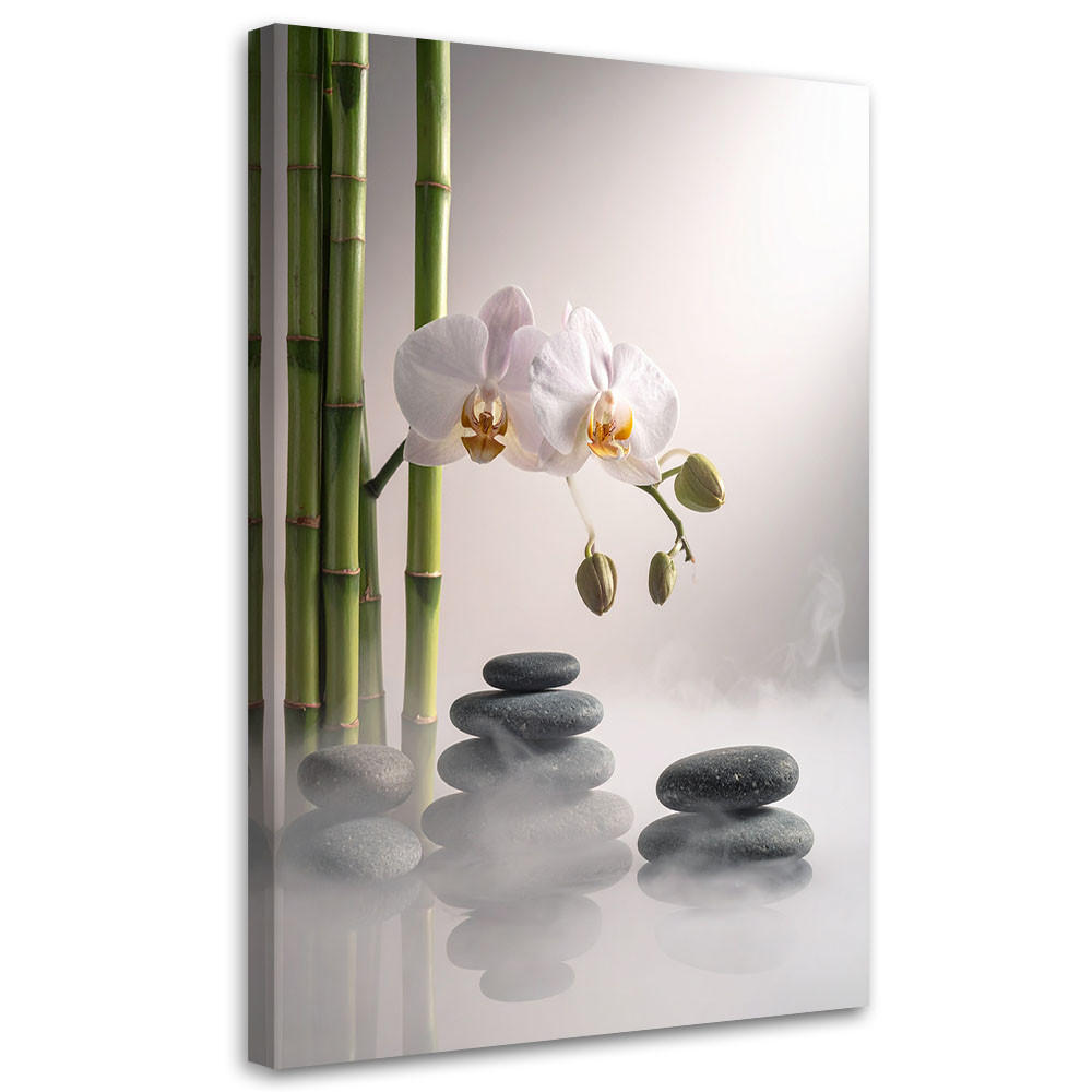 BILDER, Orchideenblumensteine Bambus Zen Spa - Weiß, Textil (70/100cm) - Feeby