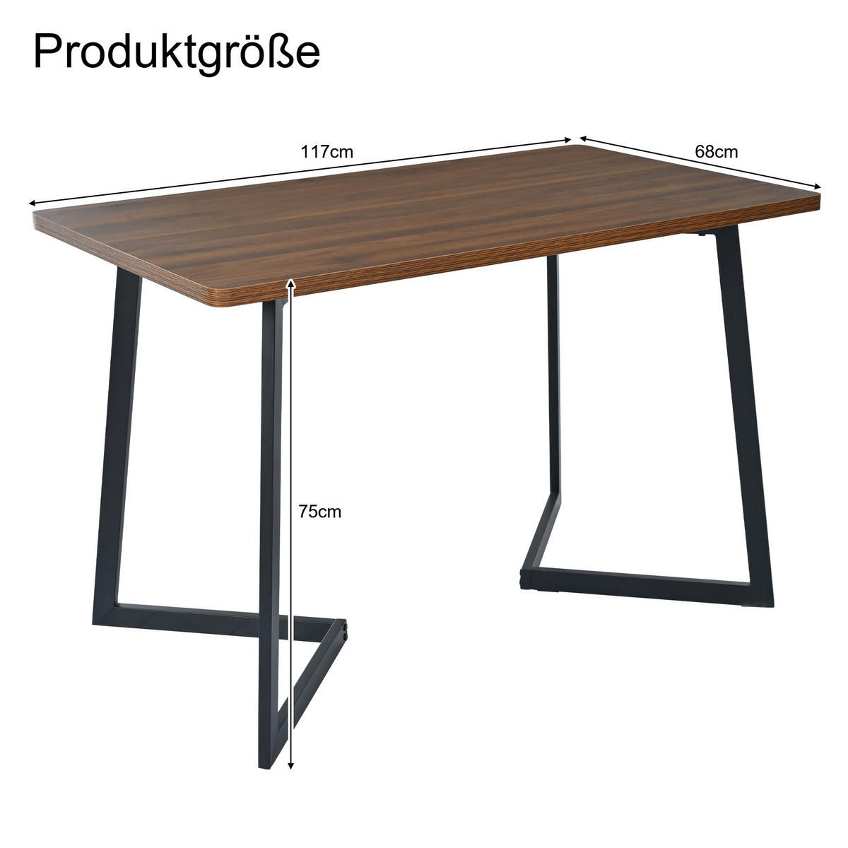ESSTISCH 117/68/75 cm in Walnussfarben/Schwarz mit Metallgestell - Braun, Holzwerkstoff (117/68/75cm) - Flora Grace