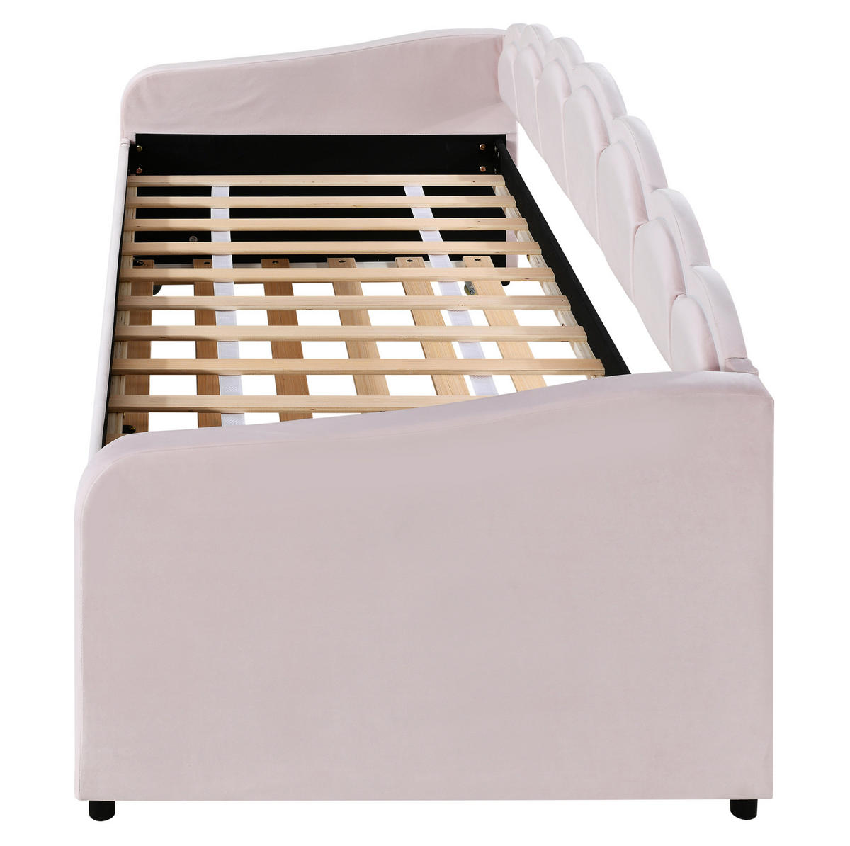 POLSTERBETT aus Samt 90x200 cm in Rosa mit LED-Beleuchtung & Rollbett - Rosa, Textil (90/200cm) - Modfu
