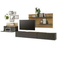 WOHNWAND grau matt, Eiche Wotan 350 cm, Schrankwand mit Sekretär - Eiche Wotan/Grau, Holzwerkstoff/Metall (350/180/30cm) - Furn.Design