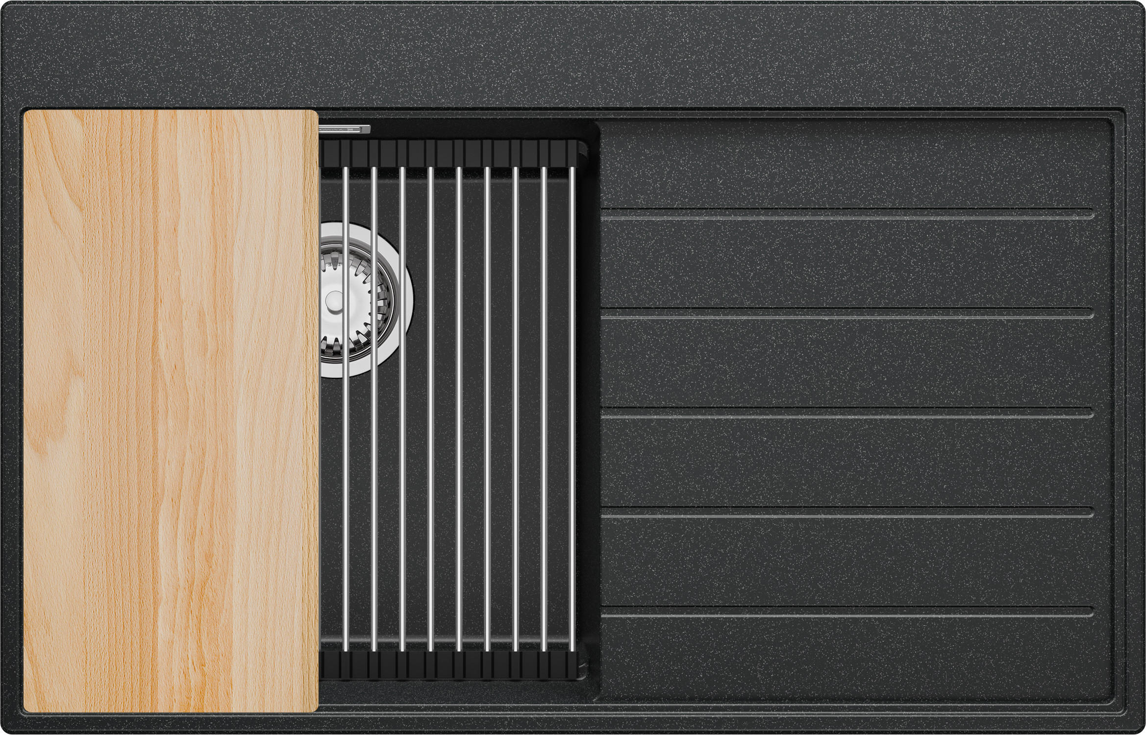 SPÜLBECKEN Sydney, 2-er set Anthrazit 78/50 cm 1 Becken + Ablauf-Set + Küchenzubehörset ab 45er Unterschrank - Chromfarben/Anthrazit, Kunststoff (78/20/50cm) - Primagran