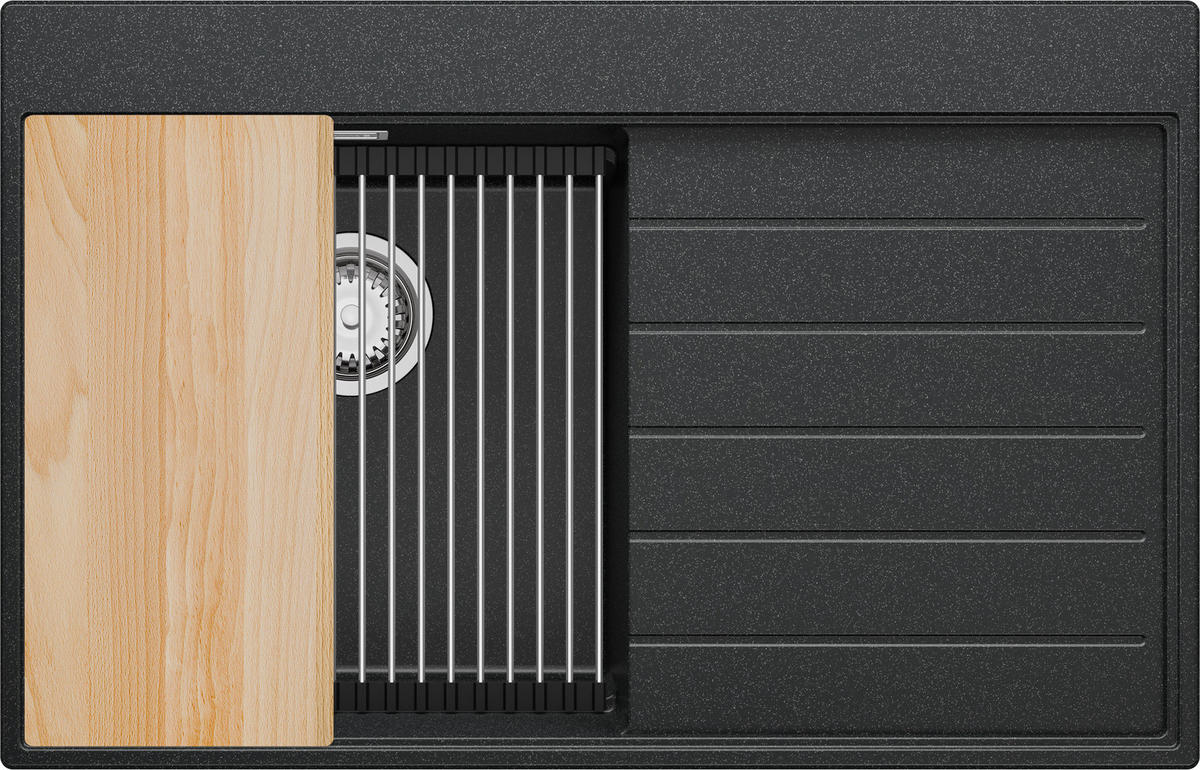 SPÜLBECKEN Sydney, 2-er set Anthrazit 78/50 cm 1 Becken + Ablauf-Set + Küchenzubehörset ab 45er Unterschrank - Chromfarben/Anthrazit, Kunststoff (78/20/50cm) - Primagran