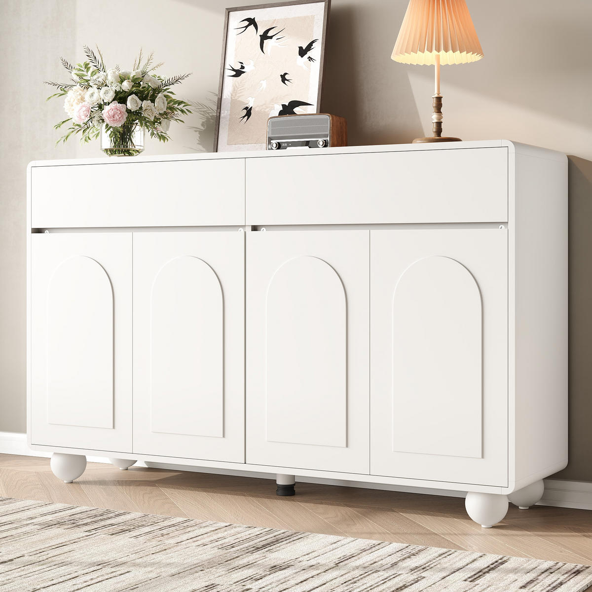 SIDEBOARD geschwungene Türen PB MDF Metallfüße modern - Weiß, Holzwerkstoff (38/89/140cm) - FLIEKS