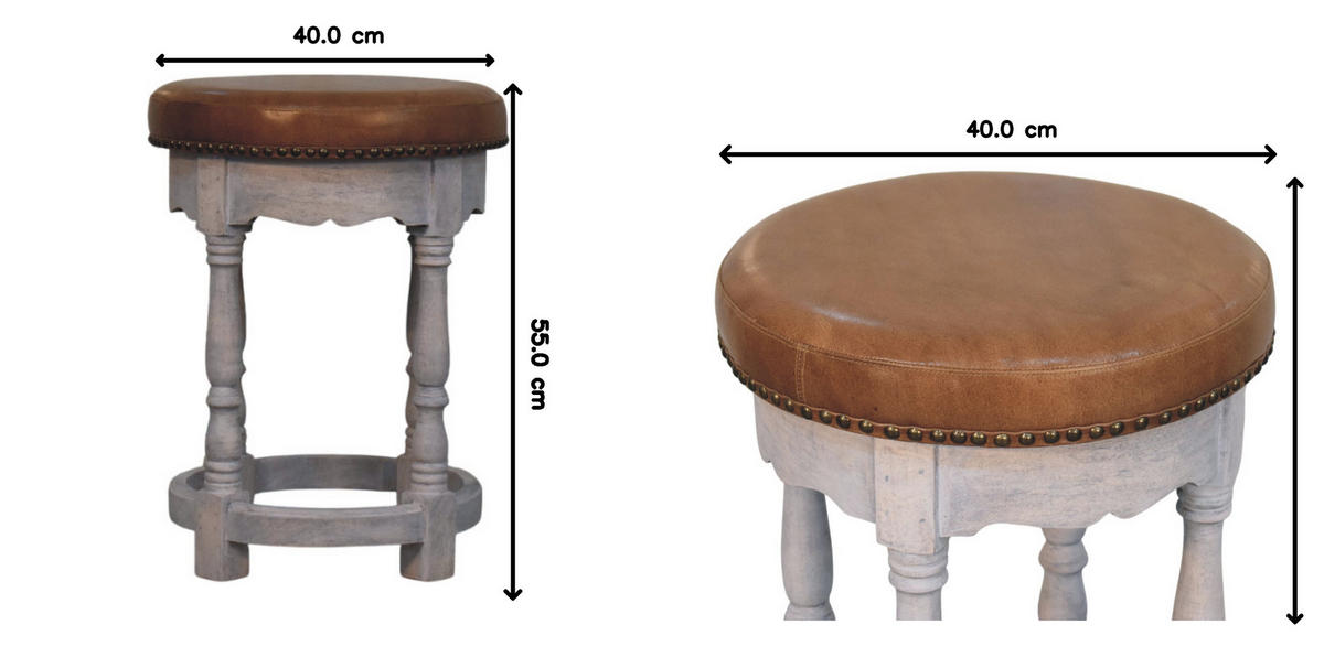 HOCKER mit Acid-Wash-Finish, Ledersitz, grau und braun - Braun, Leder/Holz (40/55/40cm) - Artisan Furniture