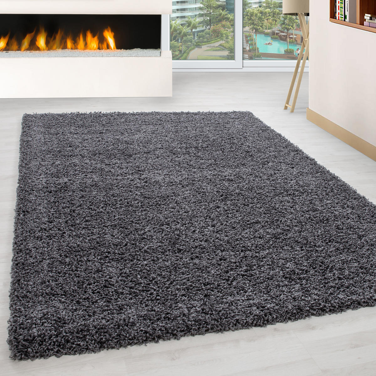 TEPPICH Hochflor Unifarben Polypropylen Wohnzimmer Shaggy Grau Rechteckig 140x200 - Grau, Textil (140/200cm) - KADIMA DESIGN