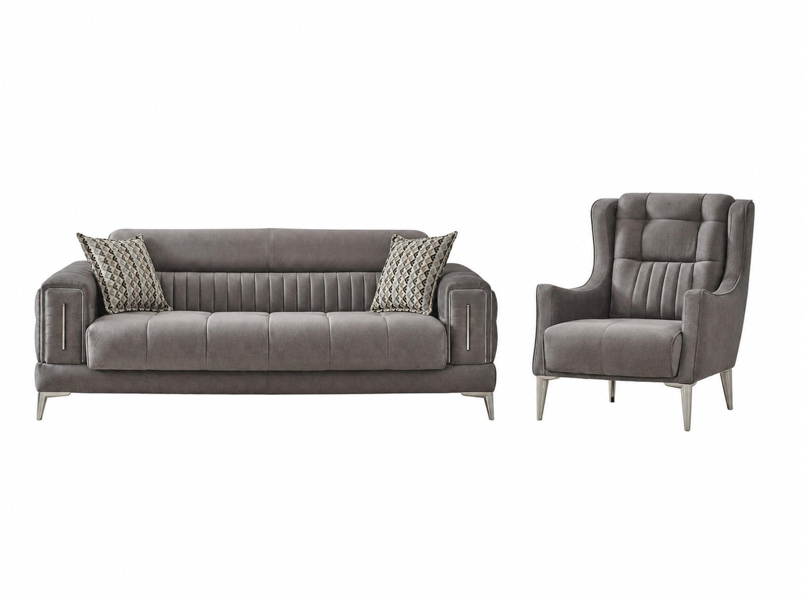 SITZGARNITUR Arica, Grau Stellvariante 2+1 - Grau, Holzwerkstoff/Kunststoff (180/80/95cm)
