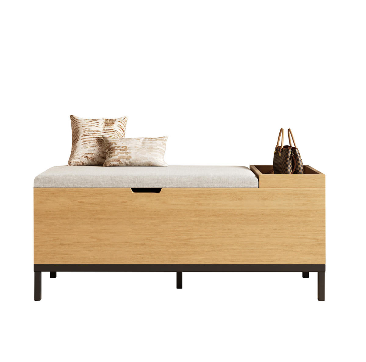 SCHUHBANK 115/49,5/40 cm natural mit Stauraum und hochwertiger Polsterung - Naturfarben, Holzwerkstoff (115/40/49.5cm) - OKWISH