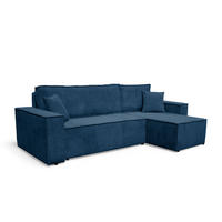 ECKSOFA Hugo L in L-Form mit Schlaffunktion und Bettkasten, Farbe: Blau, Cordstoff, Ottomane Unsiversal - Blau, Textil (244/145cm) - VENASI MÖBEL