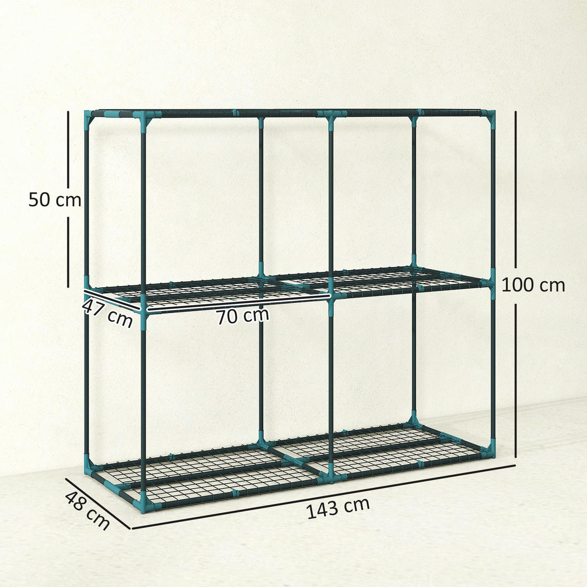 3-ETAGEN Pflanzenständer, 100 cm hoch Blumenständer mit Regalböden, mehrstöckig - Dunkelgrün, Metall (48/100/143cm) - Outsunny