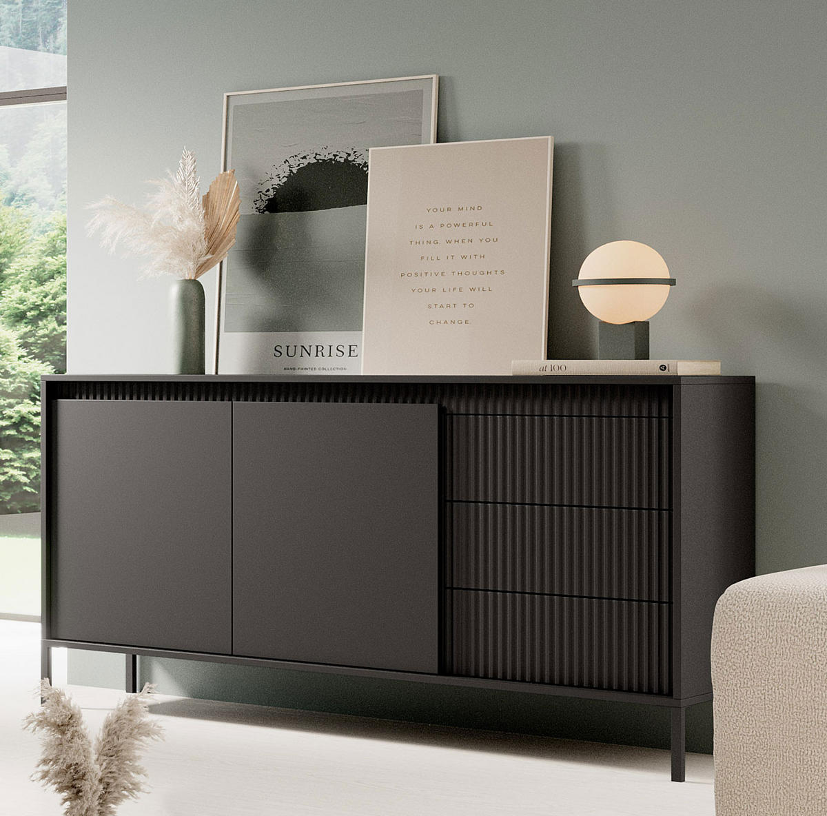 SIDEBOARD Senso schwarz 154 / 40 / 82cm - Schwarz, Holz/Holzwerkstoff (154/82/40cm) - Feldmann-Wohnen