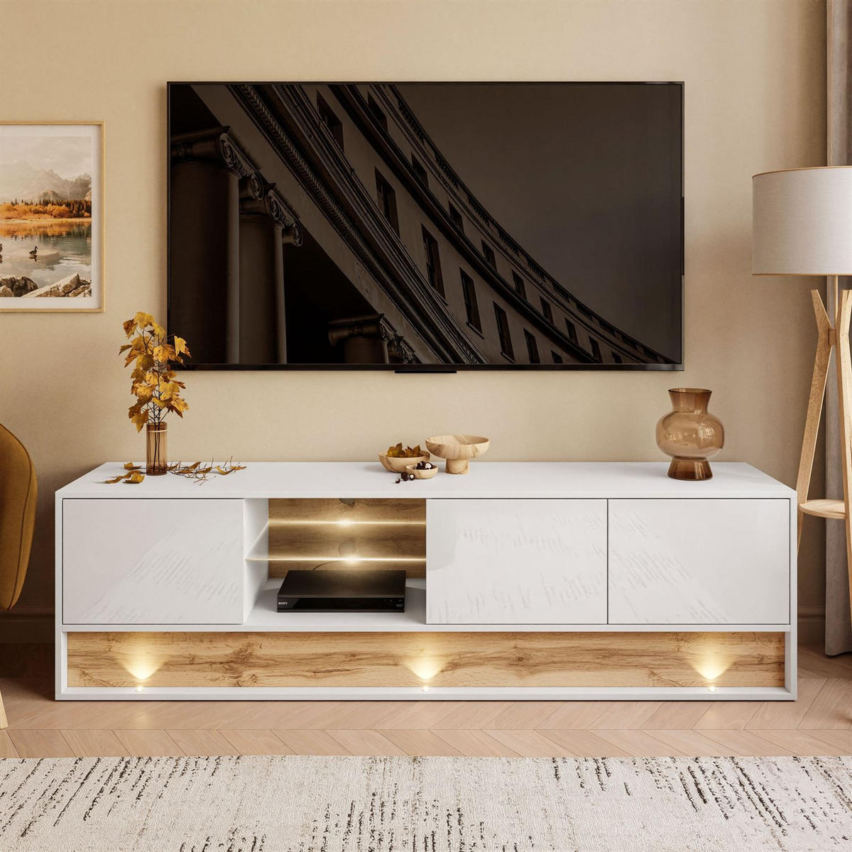 TV-ELEMENT VILLA 180 cm mit Einsatz aus Wotan Eiche - Eiche Wotan/Weiß, Holzwerkstoff (180/50/40cm) - Lookway