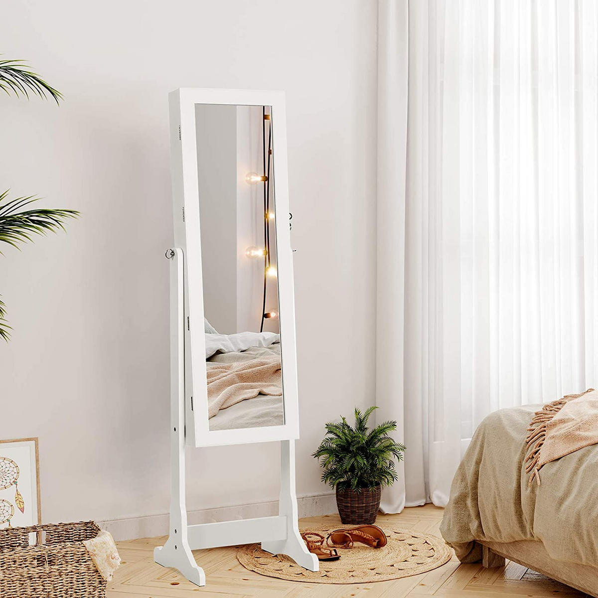 SCHMUCKSCHRANK GANZKÖRPERSPIEGEL - Weiß, Holzwerkstoff (10/37cm) - Hansiro