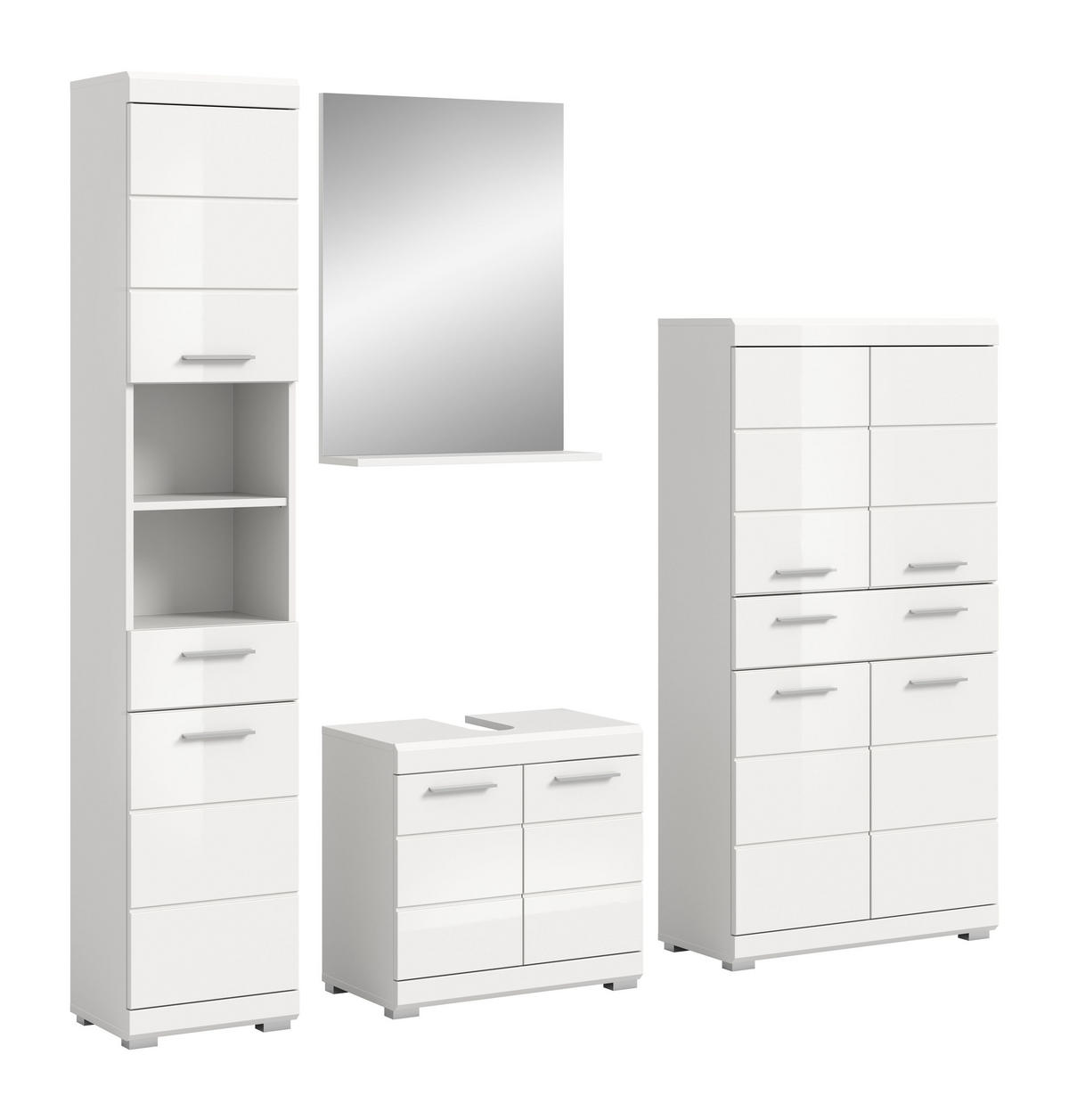 BADKOMBINATION 4tlg. Scout Bad in weiß Nachbildung und weiß hochglanz B/H/T: 186x191x34 cm - Weiß, Holz (186/191/34cm)