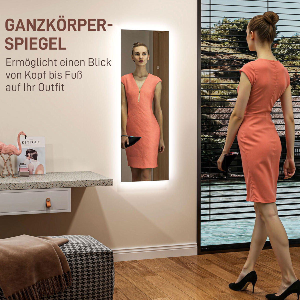 GANZKÖRPERSPIEGEL 40 x 120 cm Standspiegel mit LED Lichte - Transparent, Glas (40/120/3cm) - HOMCOM
