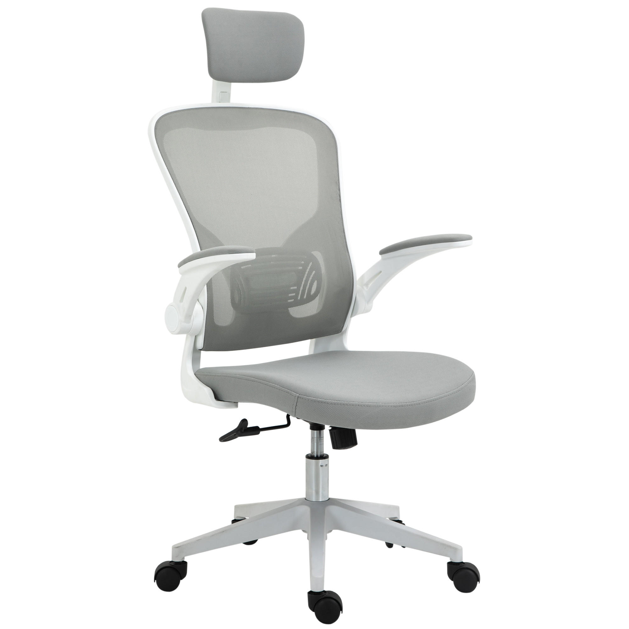 BÜROSTUHL ergonomischer Shreibtischstuhl mit Wippfunktion Kopfstütze Grau - Grau, Textil (64/122/65cm) - Vinsetto