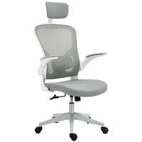 BÜROSTUHL ergonomischer Shreibtischstuhl mit Wippfunktion Kopfstütze Grau - Grau, Textil (64/122/65cm) - Vinsetto