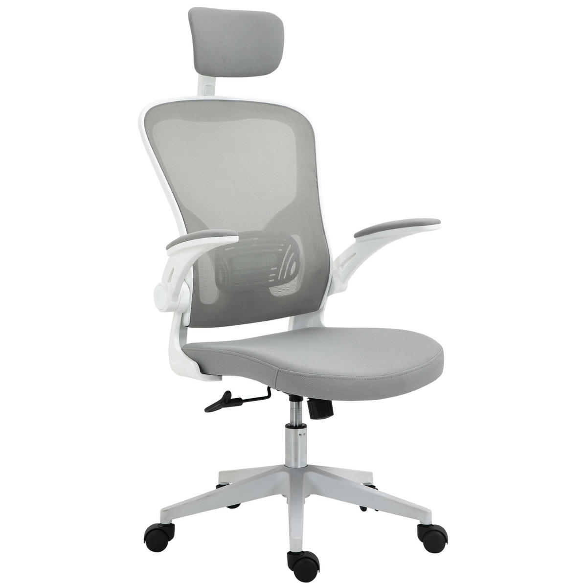 BÜROSTUHL ergonomischer Shreibtischstuhl mit Wippfunktion Kopfstütze Grau - Grau, Textil (64/122/65cm) - Vinsetto