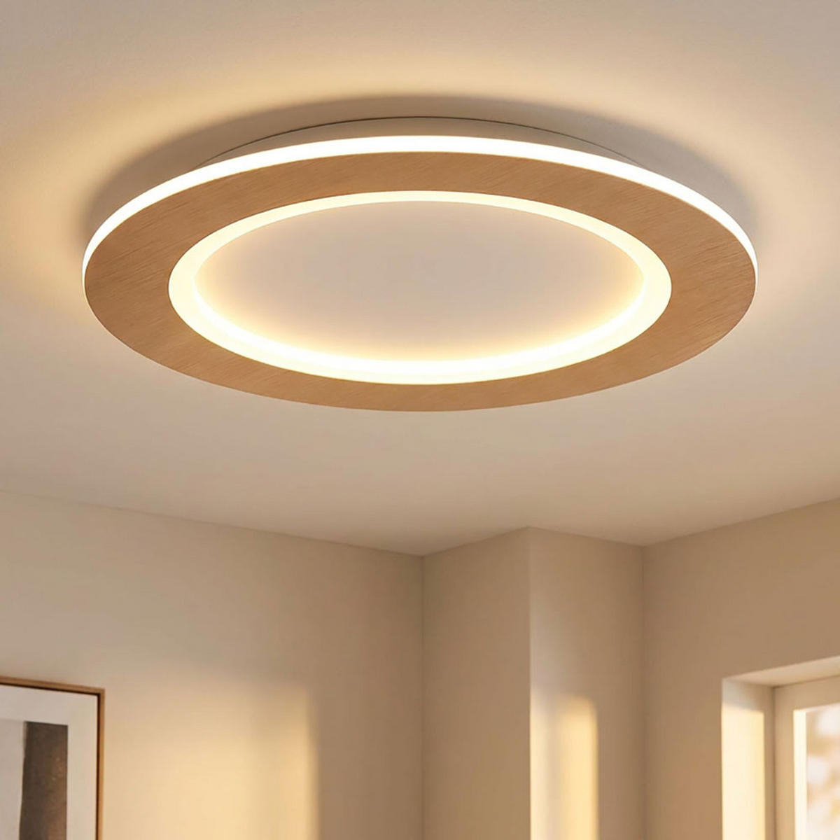 LED DECKENLEUCHTE CLAY METALL HOLZOPTIK - Braun, Metall (40/40/5cm) - Globo Lighting