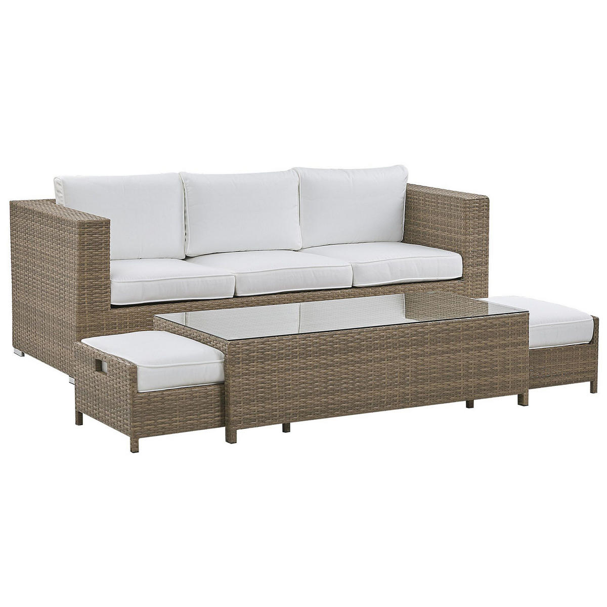 LOUNGE SET 5-Sitzer braun Auflagen weiß Belluno - Weiß, Kunststoff - Beliani