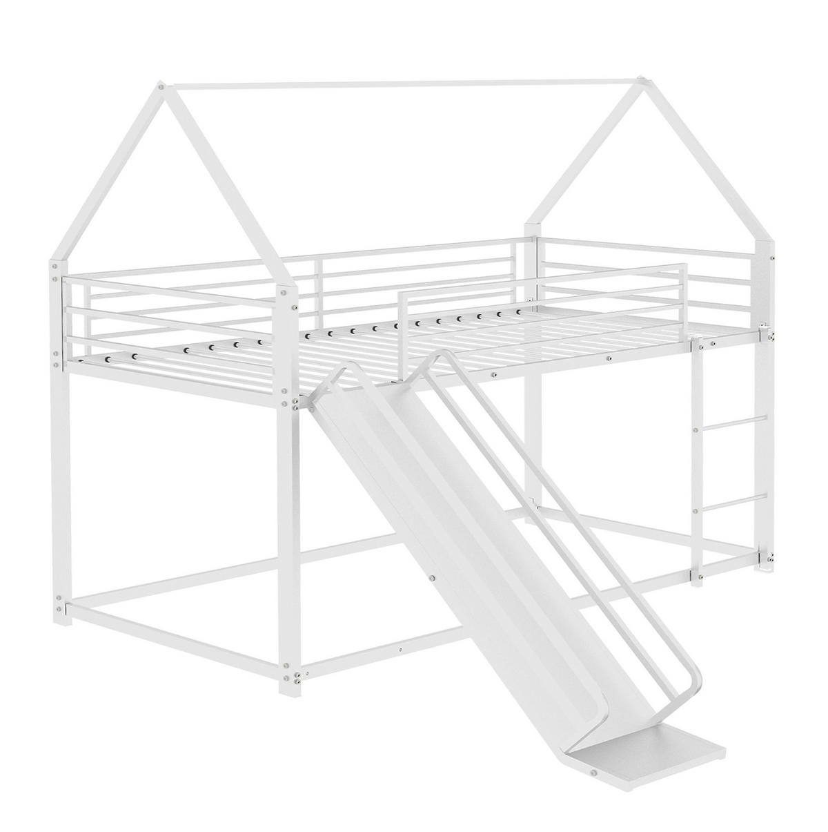 ETAGENBETT Hausdesign 90/190 cm Weiß mit Rutsche und Treppe - Weiß, Metall (90/190cm) - MIVRAY