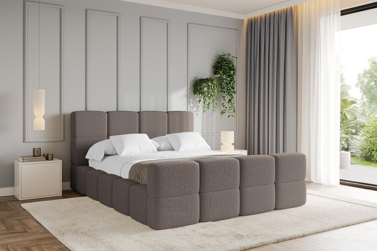 POLSTERBETT mit Bettkasten und Lattenrost mit Matratze H3/H4, Kopfteil, Boxbett, mit Stauraum - NATA-Z 120x200 Braun - Braun, Holzwerkstoff/Textil (120/200cm) - ALTDECOR