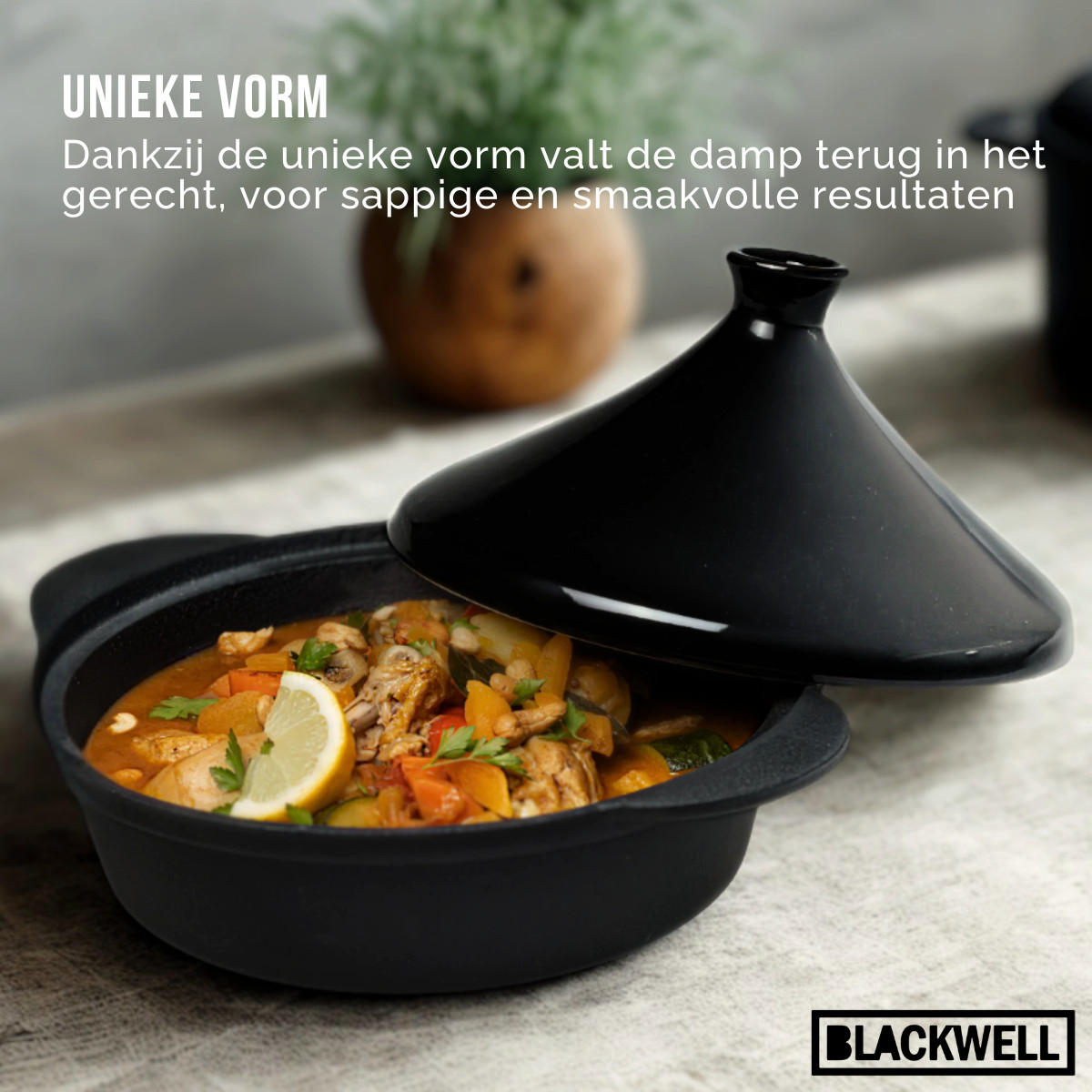 TAGINE Gusseisen - Schwarz ø 30 cm / 3 Liter - ohne Antihaftbeschichtung - Schwarz, Keramik (30cm) - Blackwell